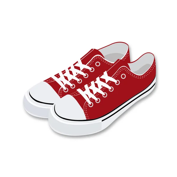Lastik Parmaklı Bağcıklı Kırmızı Tekstil Ayakkabısı Ana Hatlı Izi Spor — Stok Vektör