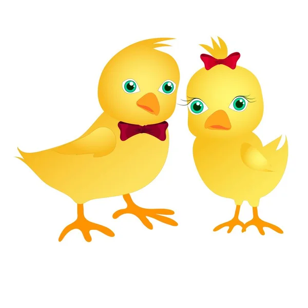 Pair Cute Chickens Chicken Boy Chicken Girl Cartoon Style — Stock Vector