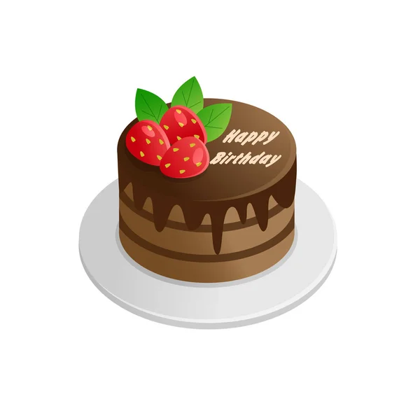 Chocolate Cake Decorated Strawberries Vector Illustration — Stock Vector