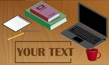 Vektör illüstrasyonu, ofis masası ve ofis eşyaları.