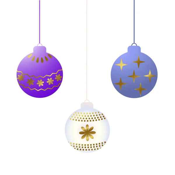 Bolas Navidad Ilustración Vectorial Conjunto Bolas Colores Con Patrón Dorado — Vector de stock