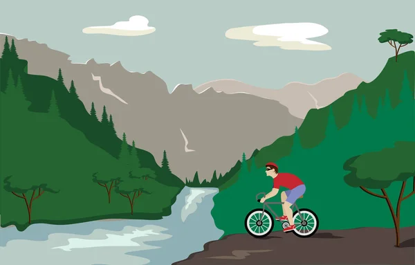 山の中の自転車で観光客. — ストックベクタ
