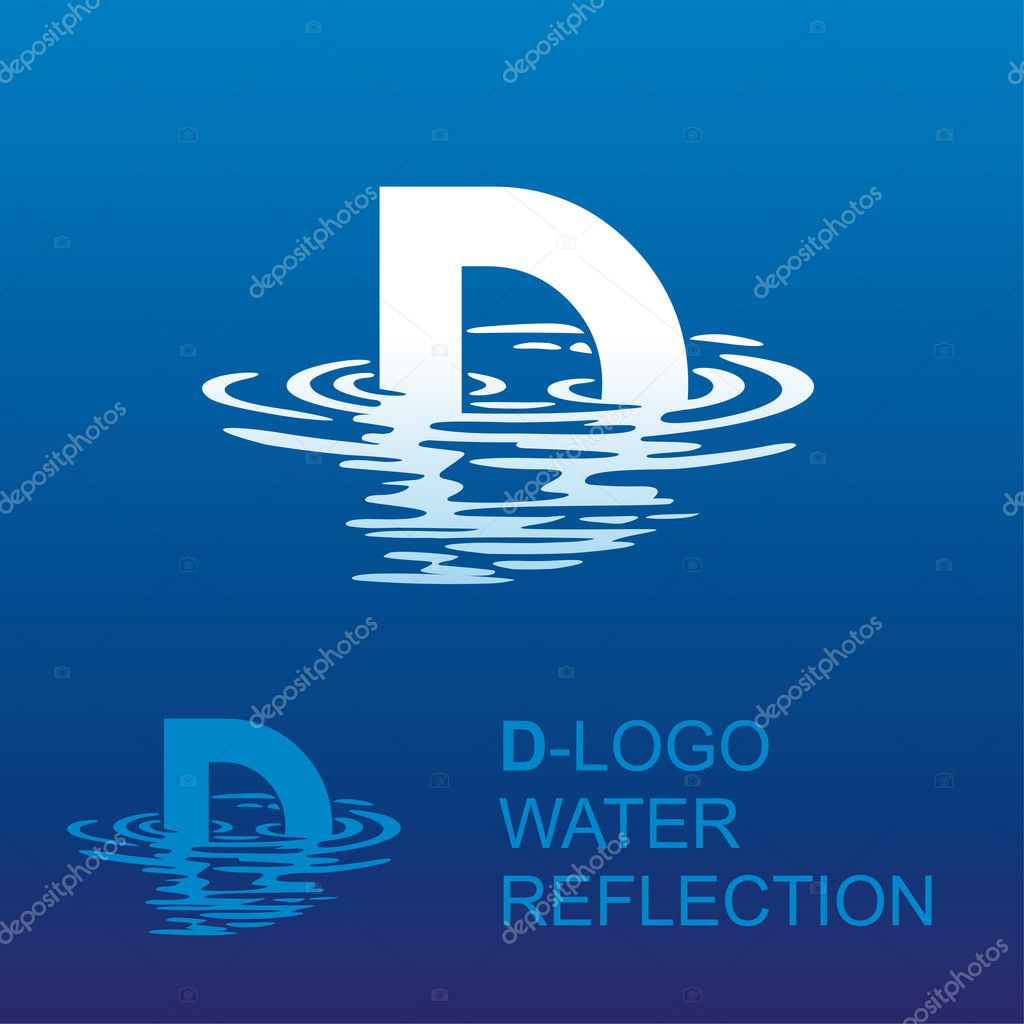 Template D brand name companies. Corporate style for the letter D: logo, background. Creative logo letter in the reflection in the water