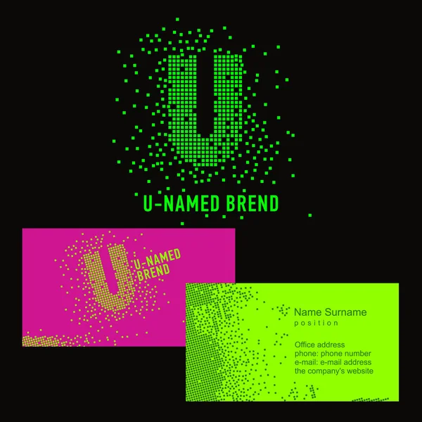 Carta de pixel U. Modelo U marca -Empresa. Identidade corporativa para a empresa na letra U: logotipo, cartão de visita. Logotipo criativo de pixels consiste em partículas letra U — Vetor de Stock
