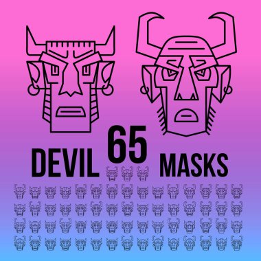 Set ethnic devil masks clipart
