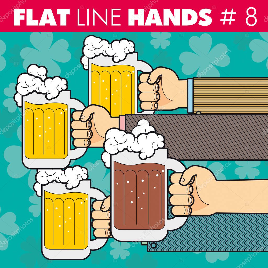  Flat line hands beer St. Patrick's Day