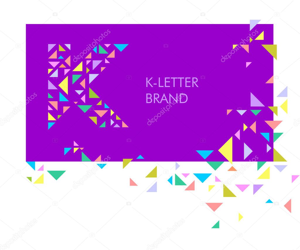 K Triangle letter logo. Creative logo for the corporate identity of the company: the letter K. The letter is made up of bright parts, triangles. A mosaic letter, a kaleidoscope. Modern style. Geometry.