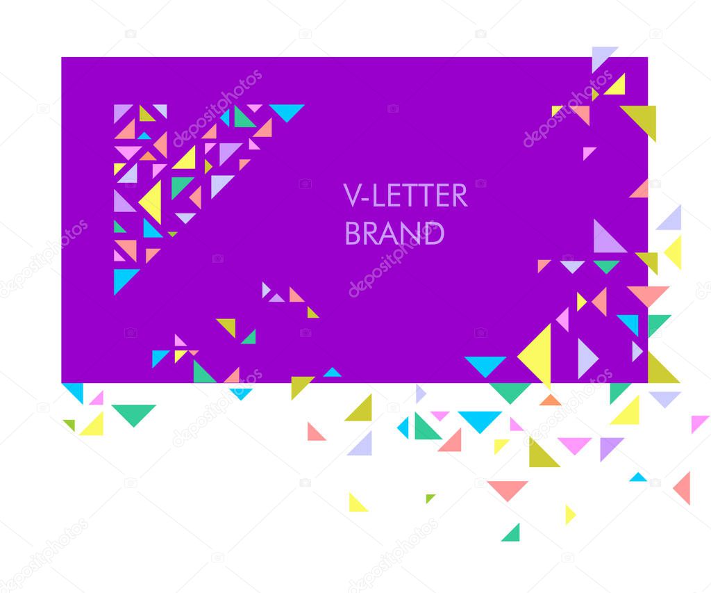 V Triangle letter logo. Creative logo for the corporate identity of the company: the letter V. The letter is made up of bright parts, triangles. A mosaic letter, a kaleidoscope. Modern style. Geometry.