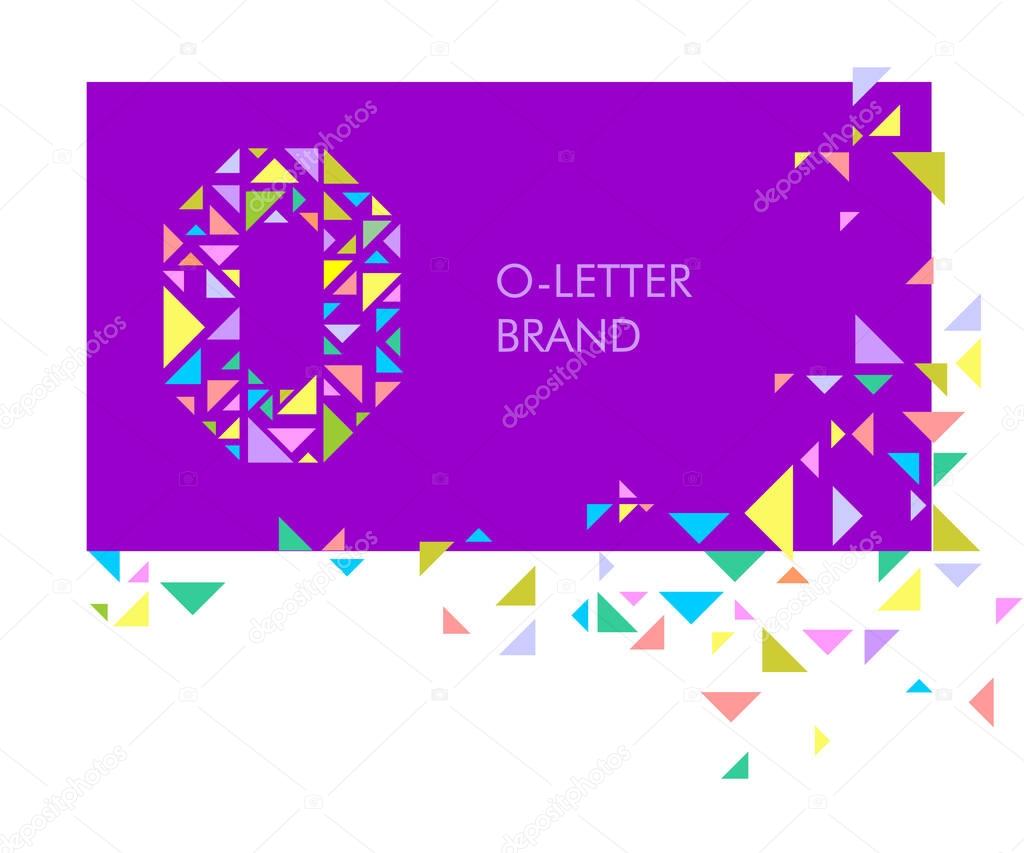 O Triangle letter logo. Creative logo for the corporate identity of the company: the letter O. The letter is made up of bright parts, triangles. A mosaic letter, a kaleidoscope. Modern style. Geometry.