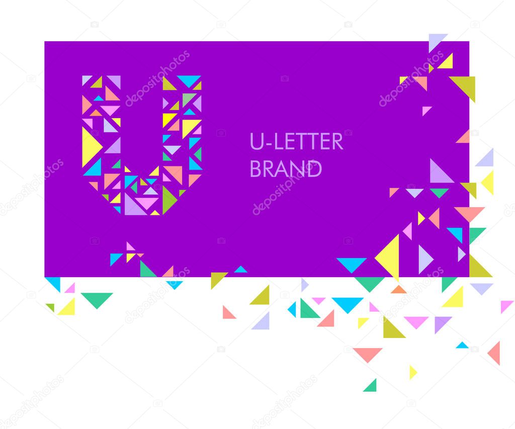 U Triangle letter logo. Creative logo for the corporate identity of the company: the letter U. The letter is made up of bright parts, triangles. A mosaic letter, a kaleidoscope. Modern style. Geometry.