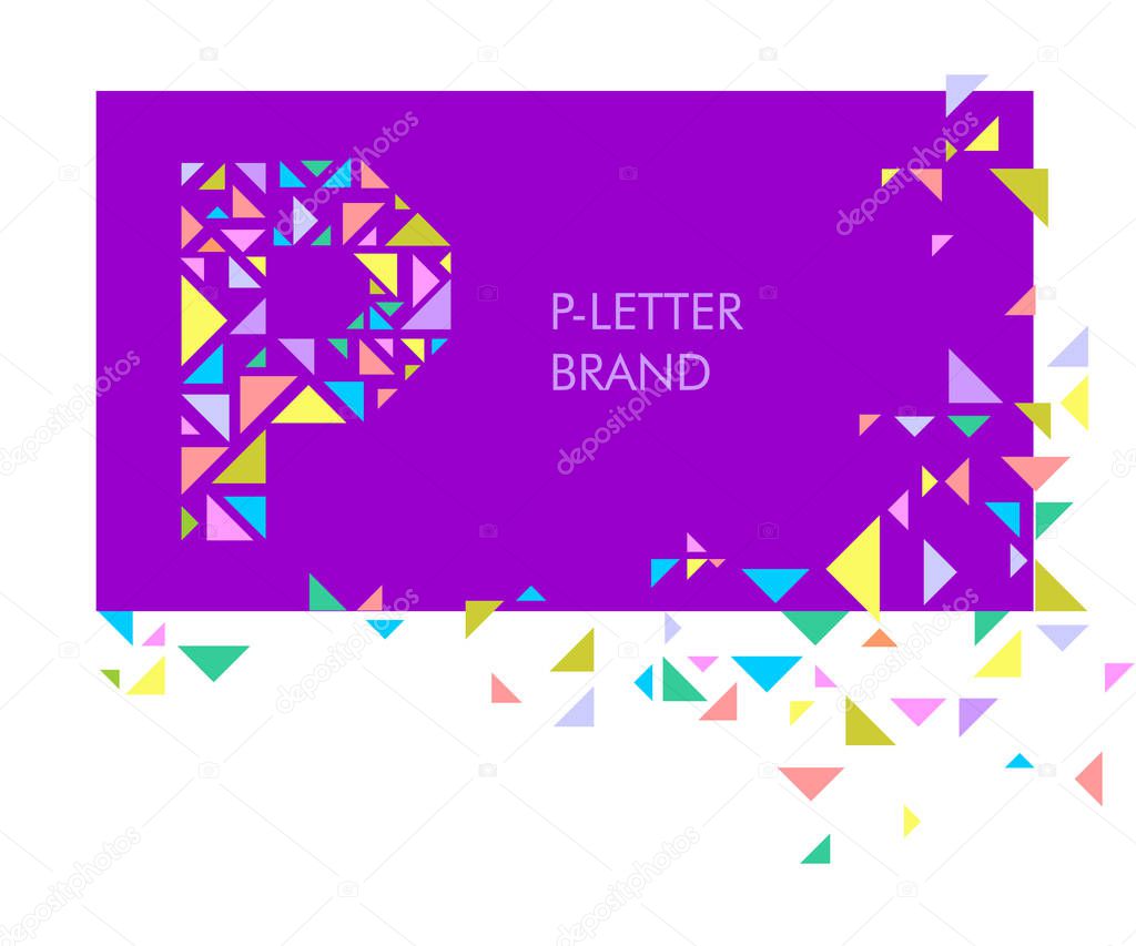 P Triangle letter logo. Creative logo for the corporate identity of the company: the letter P. The letter is made up of bright parts, triangles. A mosaic letter, a kaleidoscope. Modern style. Geometry.