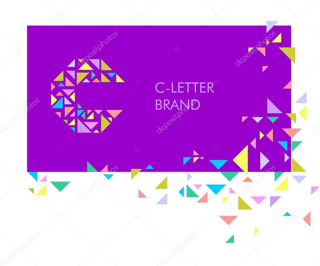 C Triangle letter logo. Creative logo for the corporate identity of the company: the letter K. The letter is made up of bright parts, triangles. A mosaic letter, a kaleidoscope. Modern style.  Geometry.