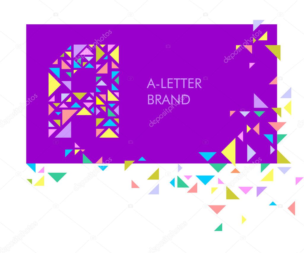 A Triangle letter logo. Creative logo for the corporate identity of the company: the letter A, alpha. The letter is made up of bright parts, triangles. A mosaic letter, a kaleidoscope. Modern style.  Geometry.