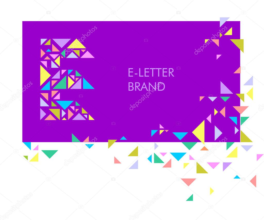 E Triangle letter logo. Creative logo for the corporate identity of the company: the letter E. The letter is made up of bright parts, triangles. A mosaic letter, a kaleidoscope. Modern style.  Geometry.