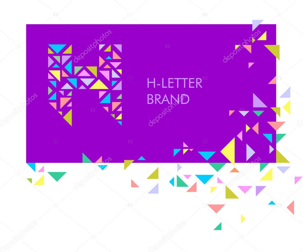 H Triangle letter logo.Creative logo for the corporate identity of the company: the letter H. The letter is made up of bright parts, triangles. A mosaic letter, a kaleidoscope. Modern style.  Geometry.
