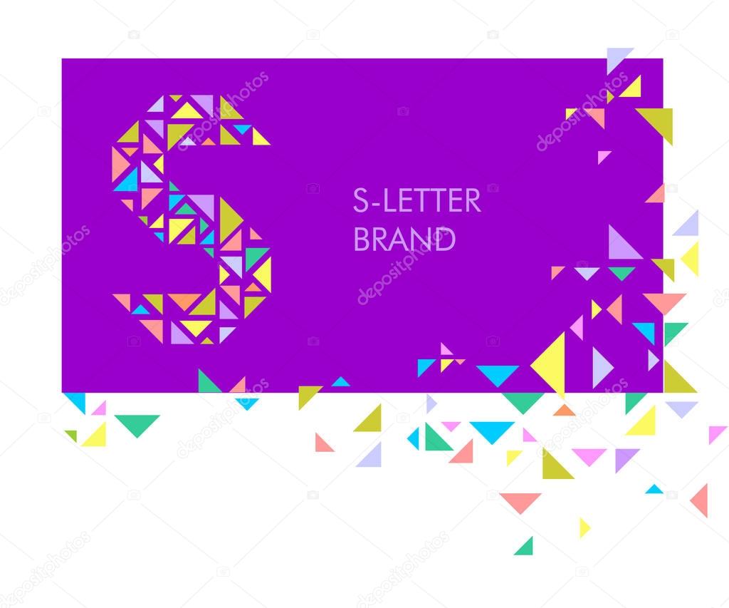 S Triangle letter logo. Creative logo for the corporate identity of the company: the letter S. The letter is made up of bright parts, triangles. A mosaic letter, a kaleidoscope. Modern style.  Geometry.