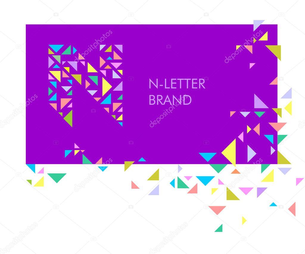 N Triangle letter logo. Creative logo for the corporate identity of the company: the letter N . The letter is made up of bright parts, triangles. A mosaic letter, a kaleidoscope. Modern style.  Geometry.