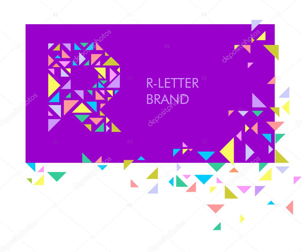 R Triangle letter logo. Creative logo for the corporate identity of the company: the letter R. The letter is made up of bright parts, triangles. A mosaic letter, a kaleidoscope. Modern style.  Geometry.