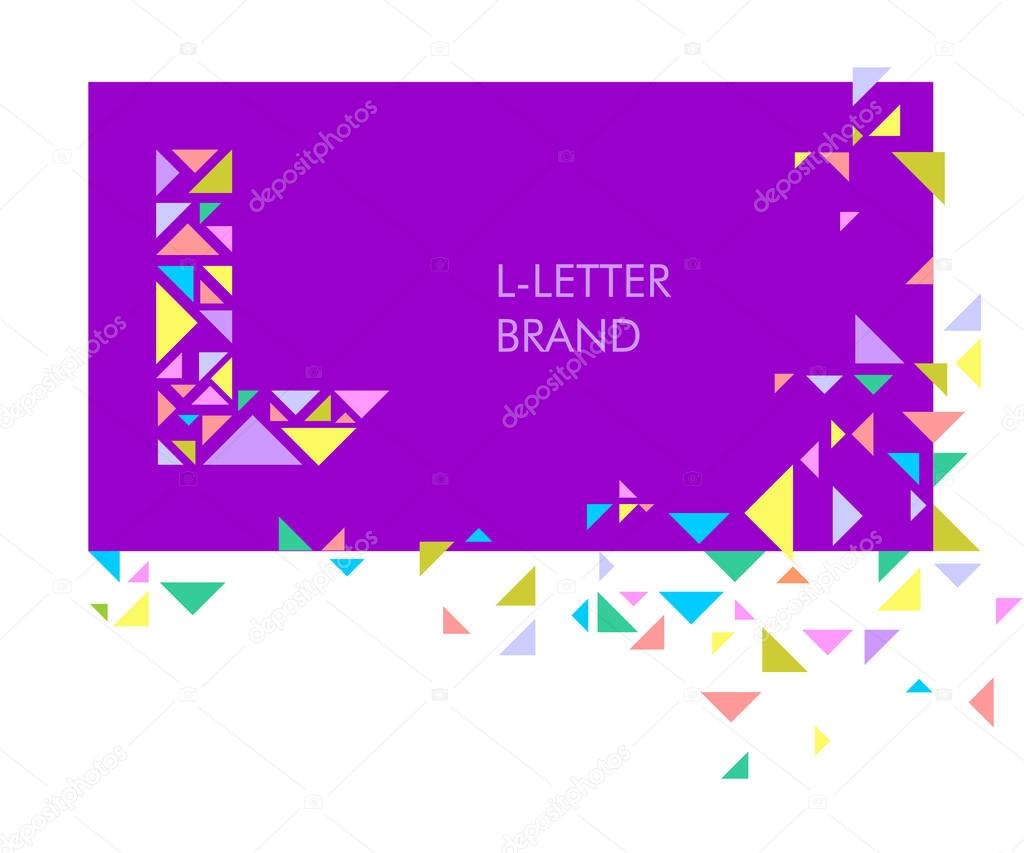 L Triangle letter logo. Creative logo for the corporate identity of the company: the letter L. The letter is made up of bright parts, triangles. A mosaic letter, a kaleidoscope. Modern style.  Geometry.