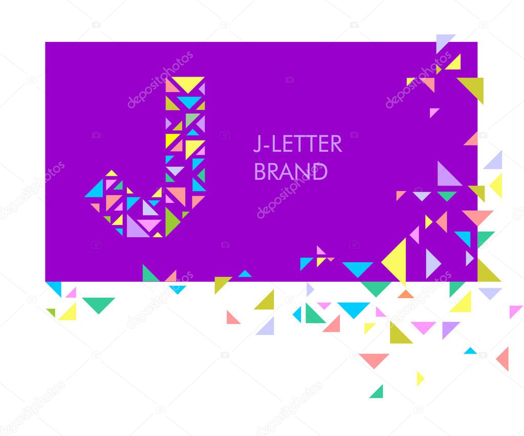 J Triangle letter logo. Creative logo for the corporate identity of the company: the letter J. The letter is made up of bright parts, triangles. A mosaic letter, a kaleidoscope. Modern style.  Geometry.
