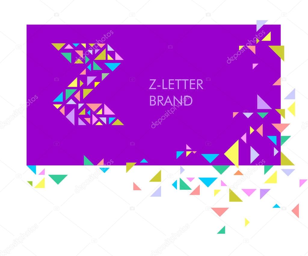 Z Triangle letter logo. Creative logo for the corporate identity of the company: the letter Z. The letter is made up of bright parts, triangles. A mosaic letter, a kaleidoscope. Modern style.  Geometry.