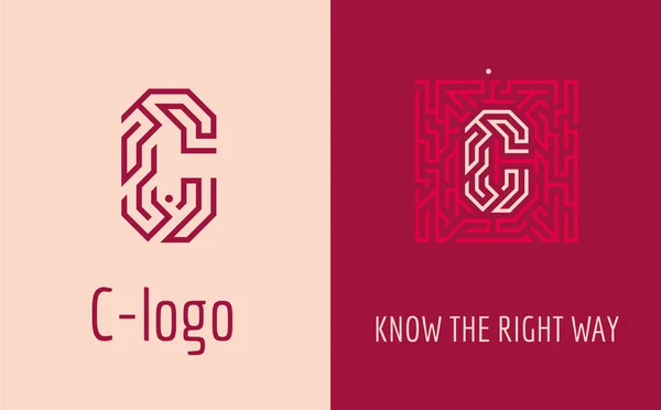 C Logo letter maze. Creative logo for corporate identity of company: letter C. The logo symbolizes labyrinth, choice of right path, solutions. Suitable for consulting, financial, construction, road companies, quests, educational schools. — Stock Vector