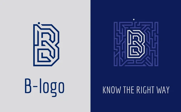 B Logo harf labirent. Şirketin kurumsal kimliği için yaratıcı logo: B harfi. Logo labirent, doğru yol seçimi, çözümler sembolize eder. Danışmanlık, finans, inşaat, yol şirketleri, görevler, eğitim okulları için uygundur.
