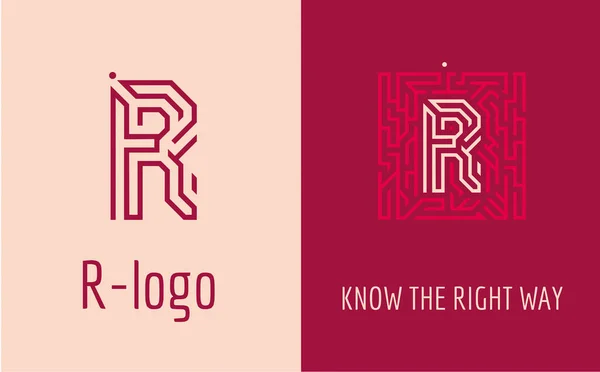 R Logo harf labirent. Şirketin kurumsal kimliği için yaratıcı logo: R harfi. Logo labirent, doğru yol seçimi, çözümler sembolize eder. Danışmanlık, finans, inşaat, yol şirketleri, görevler, eğitim okulları için uygundur.