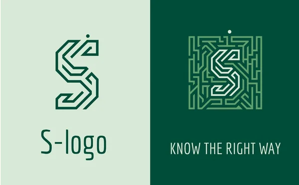 S logo litery labirynt. Kreatywne logo dla firmowej tożsamości firmy: litera S. Logo symbolizuje labirynt, wybór właściwej ścieżki, rozwiązania. Nadaje się do doradztwa, finansowych, budowlanych, firm drogowych, questów, szkół edukacyjnych. — Wektor stockowy