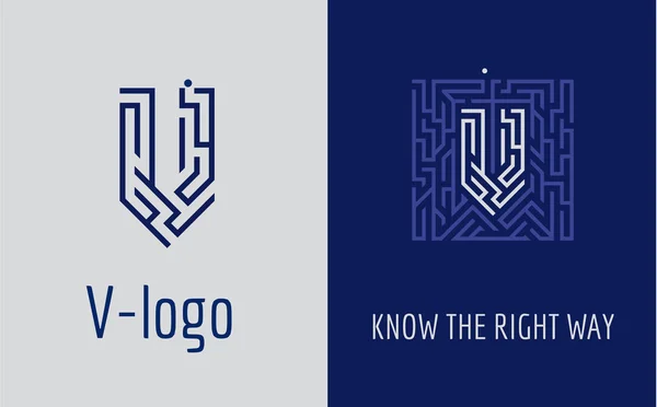 V harf logo labirent. Şirketin kurumsal kimliği için yaratıcı logo: V harfi. Logo labirent, doğru yol seçimi, çözümler sembolize eder. Danışmanlık, finans, inşaat, yol şirketleri, görevler, eğitim okulları için uygundur.