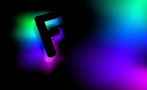 Glowing letters F. Abstract letter F. Creative glow pattern 3D logo corporate style of the company or brand name F. Black letter abstract, multicolored, gradient, blurred background. Elements of graphic design — Stock Vector