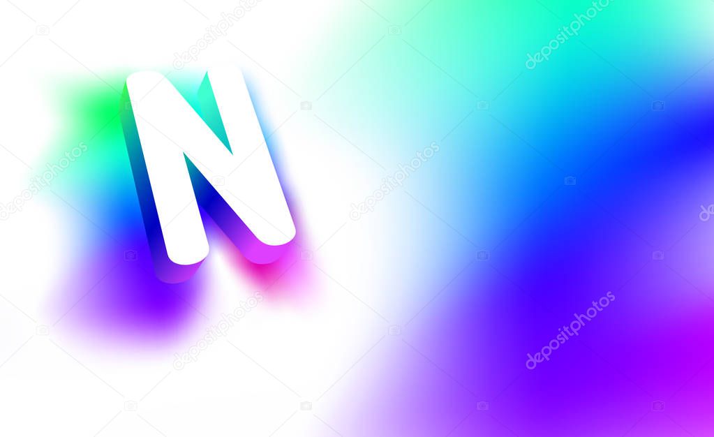 Glowing letters N. Abstract Letter N. Template of creative glow 3D logo corporate identity of company or brand name letter N. White letter abstract, multicolored, gradient, blurred background. Graphic design elements.