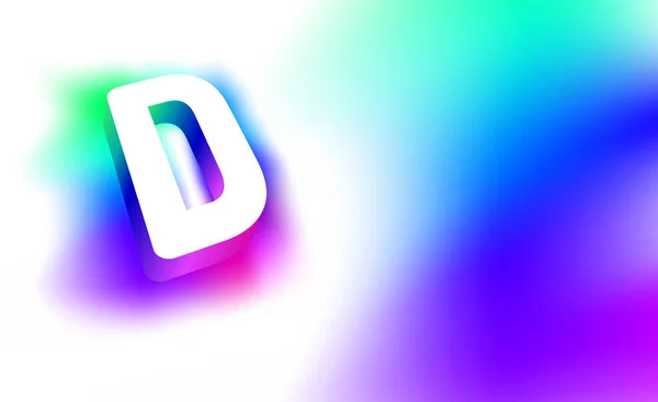 Gloeiende letters d. abstracte letter D. sjabloon van creatieve gloed 3D-logo bedrijfsidentiteit van bedrijf of merknaam letter D. witte letter abstract, veelkleurige, gradiënt, onscherpe achtergrond. Grafische ontwerpelementen. — Stockvector