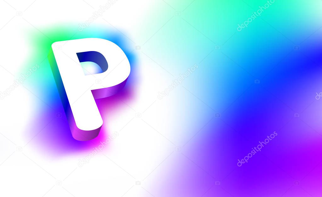 Abstract Letter P. Template of creative glow 3D logo corporate identity of company or brand name letter P. White letter abstract, multicolored, gradient, blurred background. Graphic design elements.