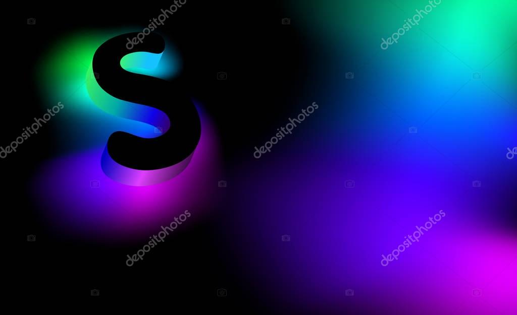 Abstract letter S. Creative glow pattern 3D logo corporate style of the company or brand name S. Black letter abstract, multicolored, gradient, blurred background. Elements of graphic design