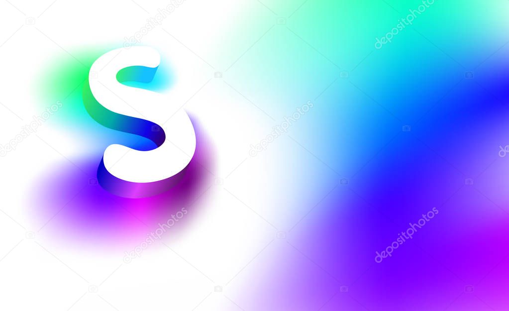 Glowing letters S. Abstract Letter S. Template of creative glow 3D logo corporate identity of company or brand name letter S. White letter abstract, multicolored, gradient, blurred background. Graphic design elements.