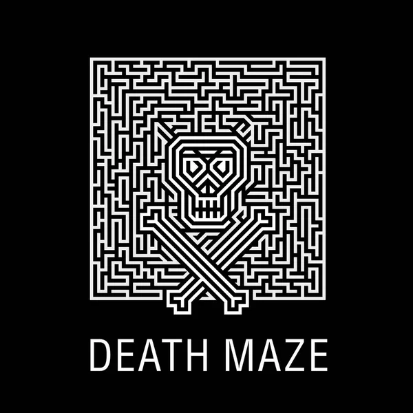 Skull and bones in a horrible deadly labyrinth - Creative logo, vector sign concept illustration. Layout T-shirts, prints, posters, leaflets for Halloween, zombie party, quests or a music concert with skulls, emblem, icon, label. Element of design — Stock Vector