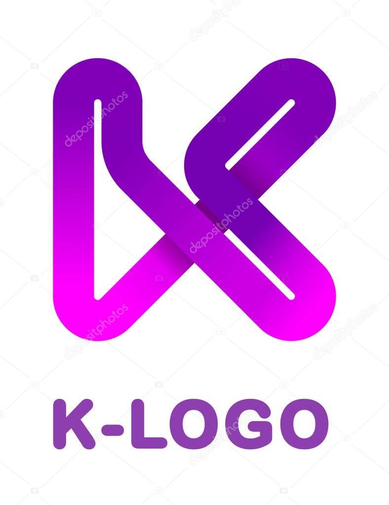 Abstract letter K - creative logo template vector illustration. Logo for corporate identity of company of ribbon, closed line of gradient color, tortuous path. Neon glowing letter. Typographical font. Design element.