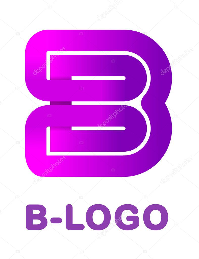 Abstract letter B - creative logo template vector illustration. Logo for corporate identity of company of ribbon, closed line of gradient color, tortuous path. Neon glowing letter. Typographical font. Design element.