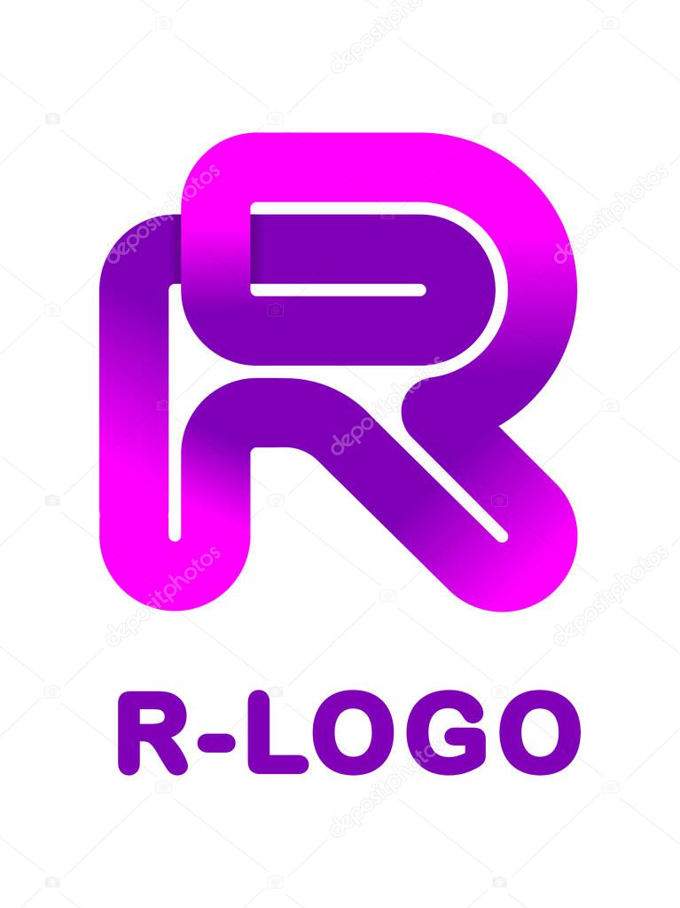 Abstract letter R - creative logo template vector illustration. Logo for corporate identity of company of ribbon, closed line of gradient color, tortuous path. Neon glowing letter. Typographical font. Graphic design elements.