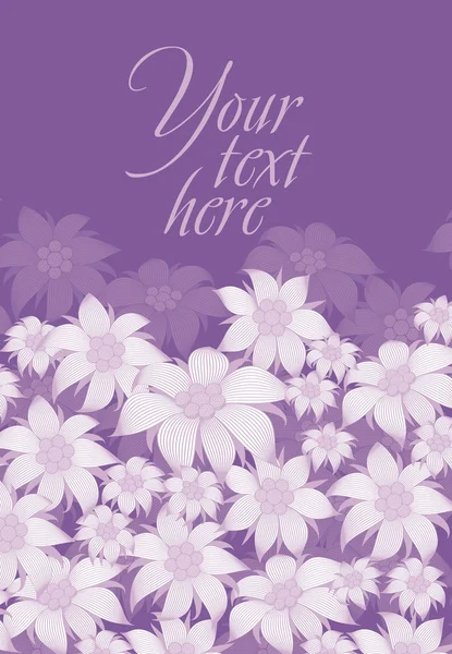 Flor de marco. Fondo de flores para un póster, invitación, tarjeta de felicitación, marco de fotos, papel de embalaje. Sobre un fondo violeta, flores blancas de edelweiss, lirio de agua, loto . — Vector de stock