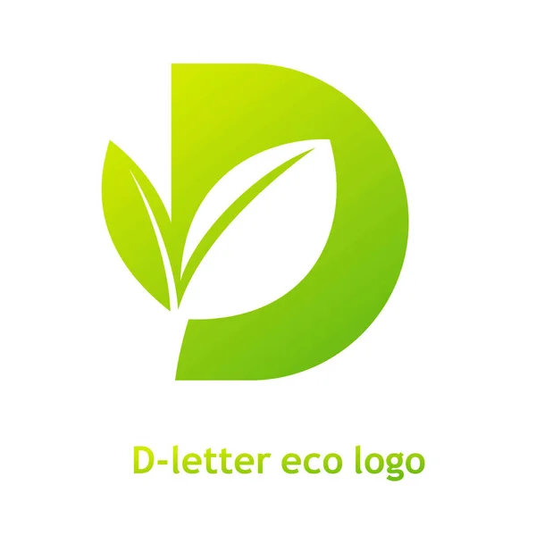 D brev eco logotyp isolerad på vit bakgrund. Ekologisk bio logotyp med ett blad av sprout gräs för corporate stil av företag eller varumärke på bokstaven D. — Stock vektor