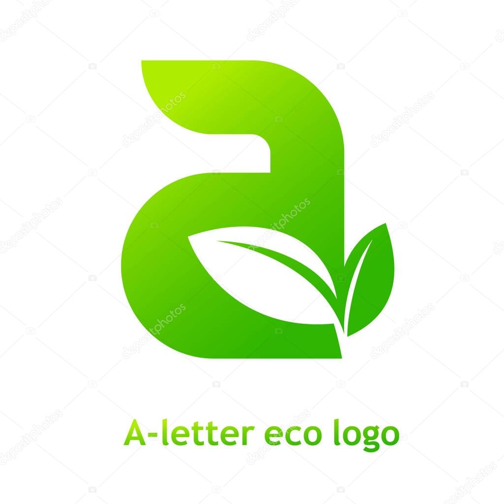 A letter eco logo isolated on white background. Organic bio logo with a leaf of sprout grass for corporate style of company or brand on letter A.