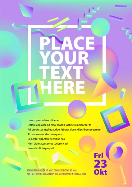 Çok renkli tasarlamak vektör holografik 3d kapak. Resimler ve nesneler bir dergi, ambalaj, afiş, billboard, reklam, kapak, broşür, kolaj, katalog, sunum için arka plan. Modern sanat vektör çizim.