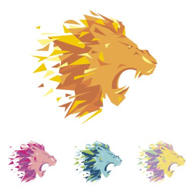 Head of lion is a logo template for the corporate identity of the company's business, sports club, brand of clothing or equipment. The tiger growls, opened its toothy mouth. Male serious logo. clipart