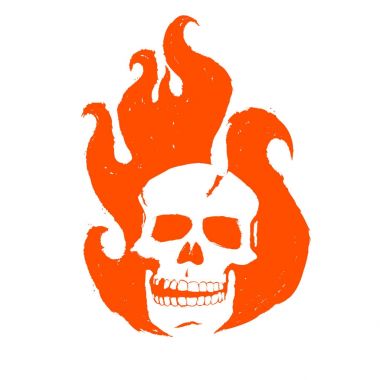 Kafatası yangında. Hayalet yarışçı yanan başkanı. Kurumsal kimlik için soyut logo. Poster, Cadılar Bayramı, kafatasları, amblem, simge, etiket ile zombi parti ya da müzik konser için hazırlanan broşürler modeli.