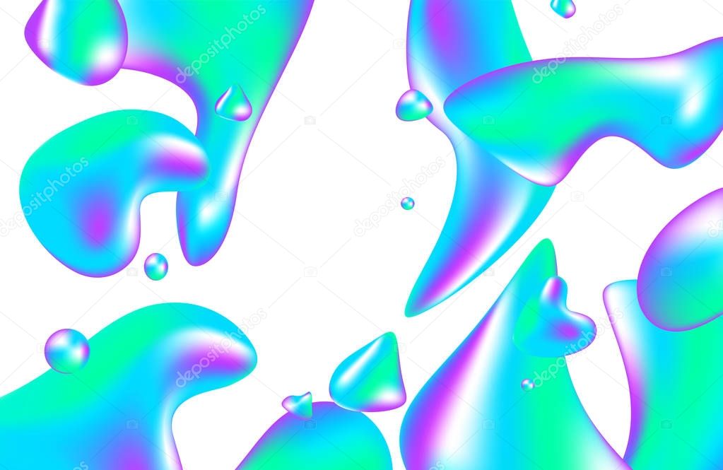 Background multicolored abstract vector holographic gradient 3D background with figures and objects for web, packaging, poster, billboard, advertisement, cover, brochure, collage, wallpaper, presentation. Vector illustration of modern art.