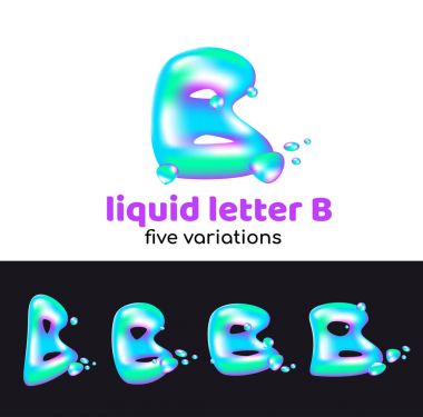 B harfi aqua bir logo olduğunu. Damlacıkları ve spreyler için şirket ya da marka harfi B. sulu, sulu, holografik tarzı kurumsal tarzı ile sıvı hacimsel mektup.
