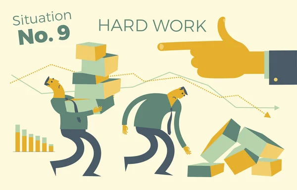 İş infographics resimler iş durumlardan. Çalışanların sabit el emeği ofisinde çalışıyorum. Alt siparişini taşır. Düz tasarım vektör Illustration. Proje, sözleşme, diyagram ve grafik görselleştirme öğeleri.