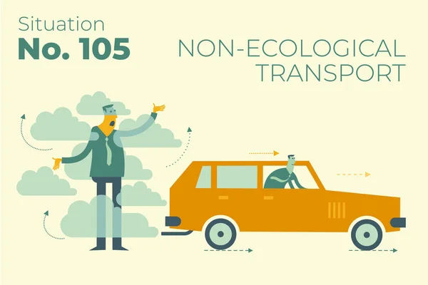 Ecological Illustration Eco Friendly Transport Man Suffocates Exhaust Gases Car Royalty Free Stock Illustrations